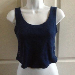 Copia Blue Cropped Cotton Tank Top w/Snap Sides, S